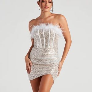 Windsor Shining Impression Sequin Marabou Dress